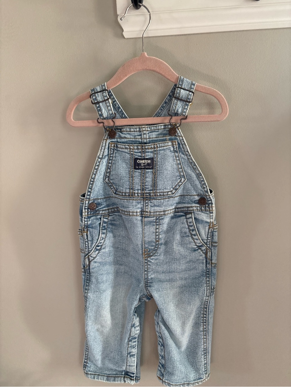 VIntage OshKosh B'gosh Light Wash Denim Overalls for Kids 12 Month